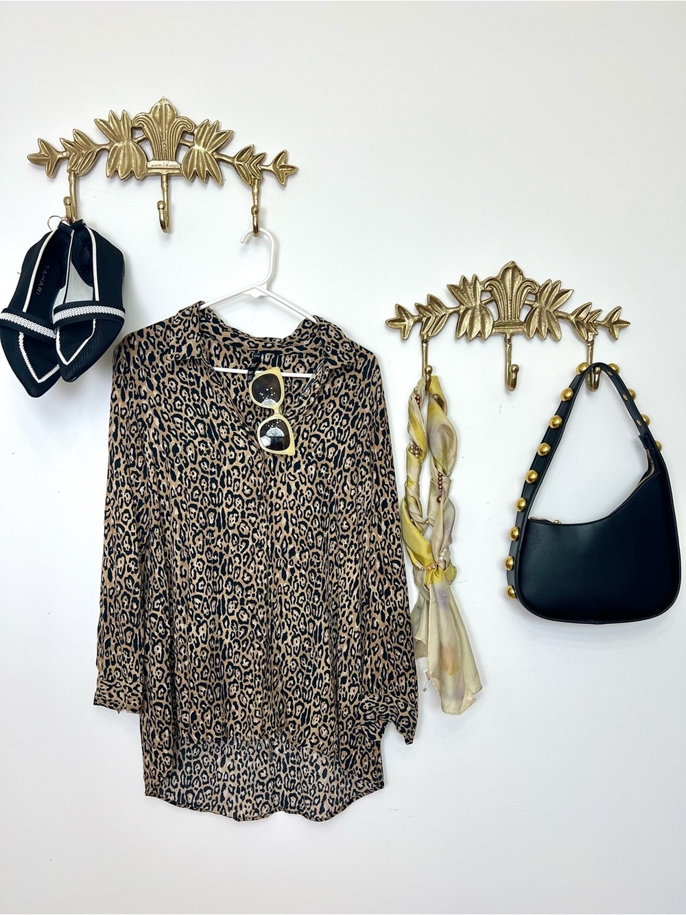ZARA Leopard Print BUTTON down Tunic Top ptp 21” front 27” l 33”